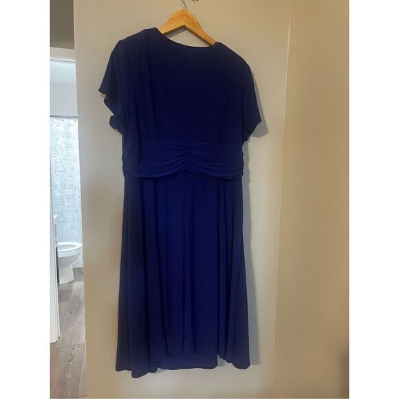 R&M Richards Women’s Plus Size 18 Short Sleeve Faux Wrap Cascade Dress Blue - Picture 12 of 15